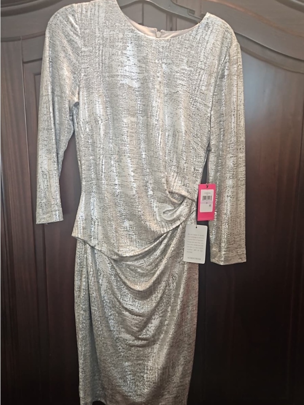 VINCE COMMUTO Metallic Silver Draped Women's Dress NWT